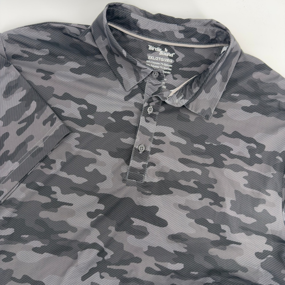 Birdie Bound Mens Grey Camo Performance Golf‎ Polo Shirt 2XL Camouflage Stretch